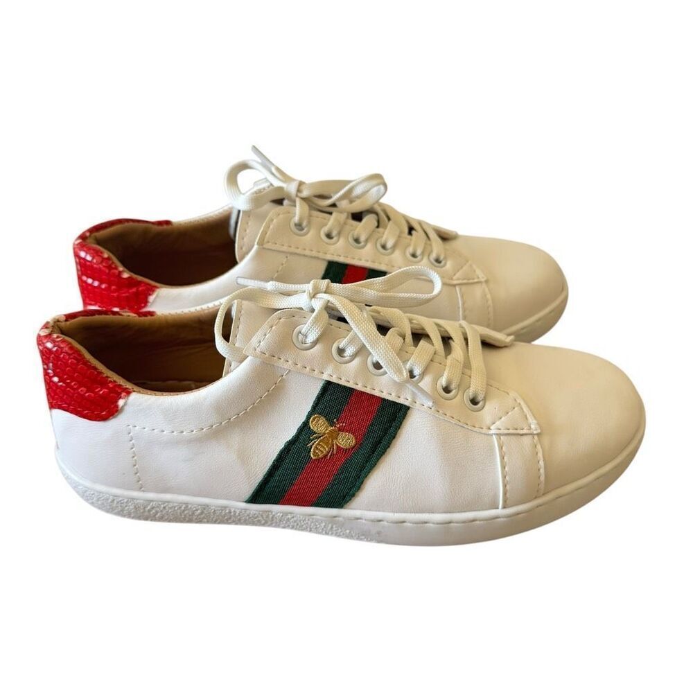 Gucci "Ace" leather low-top sneakers with crocodile-embossed leather trim SZ 36. - Picture 3 of 15